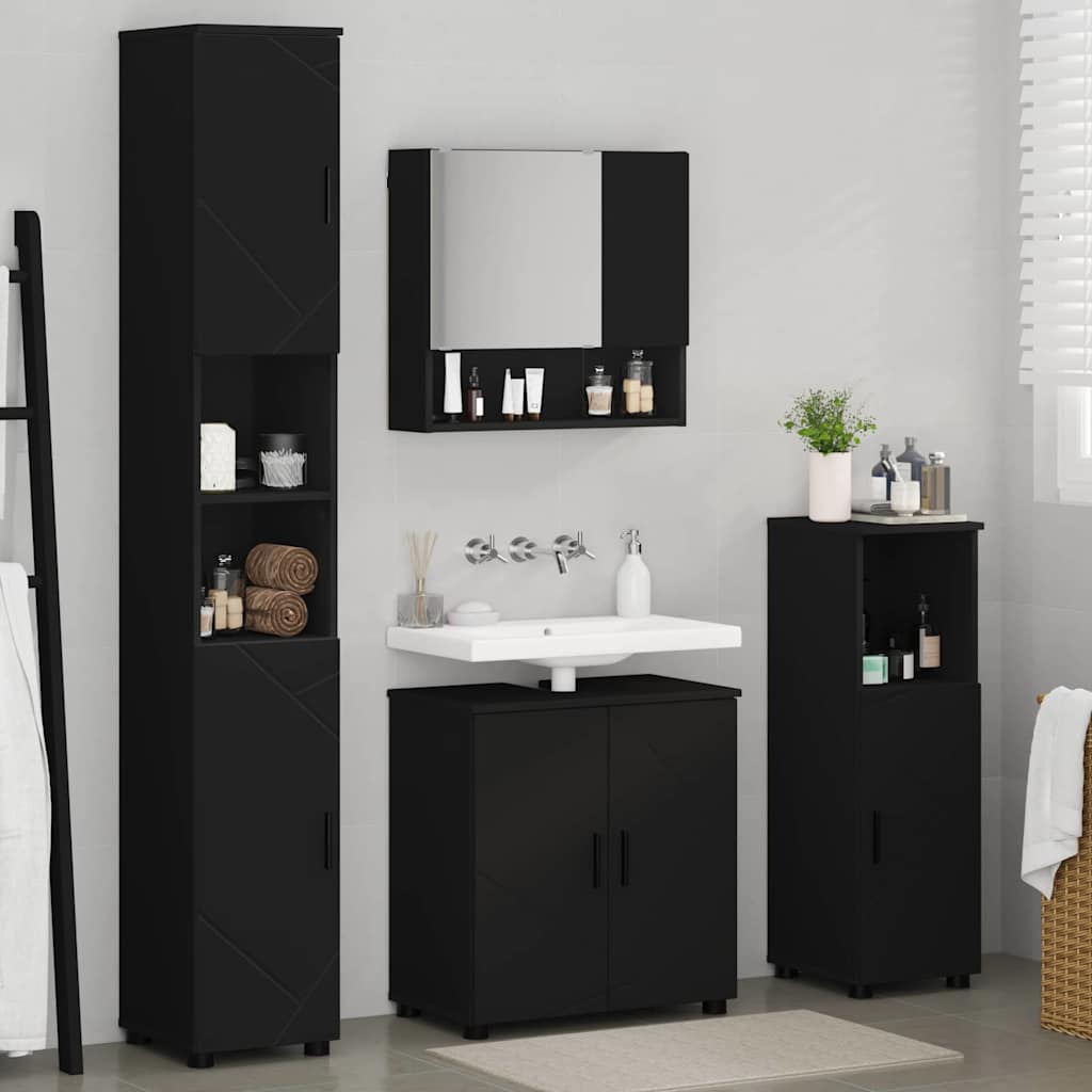 Badezimmermöbel-Set mit Tür 4 pcs Weiß Holzwerkstoff & Metall