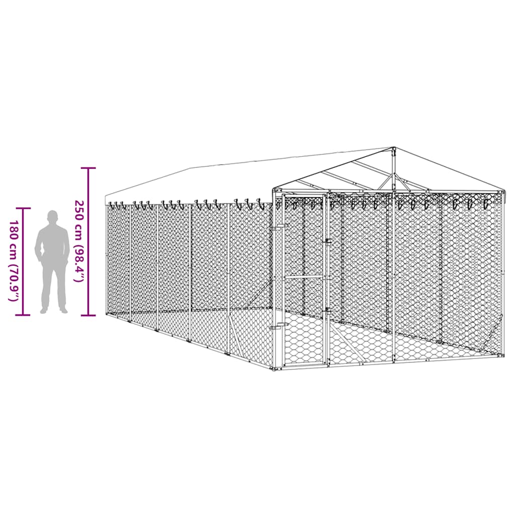 Outdoor-Hundezwinger mit Dach Silber 3x1,5x2,5m Stahl Verzinkt