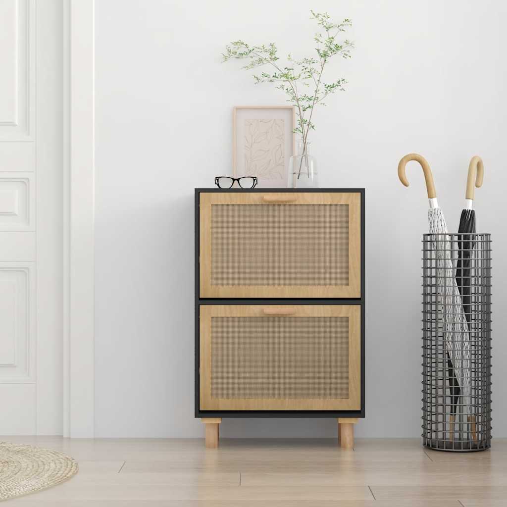 Schuhschrank Weiß 52x25x80 cm Holzwerkstoff & Rattan Natur