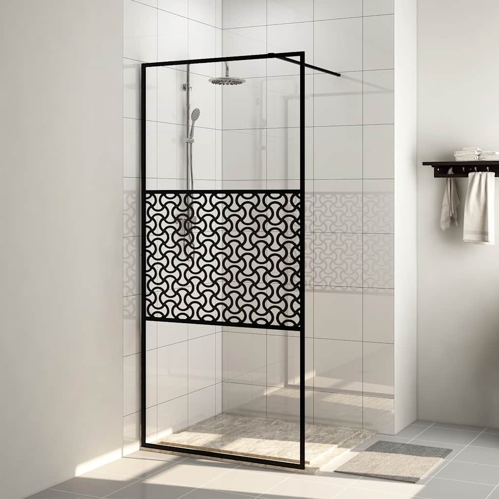 Duschwand für Begehbare Dusche Schwarz 100x195 cm ESG-Glas Klar