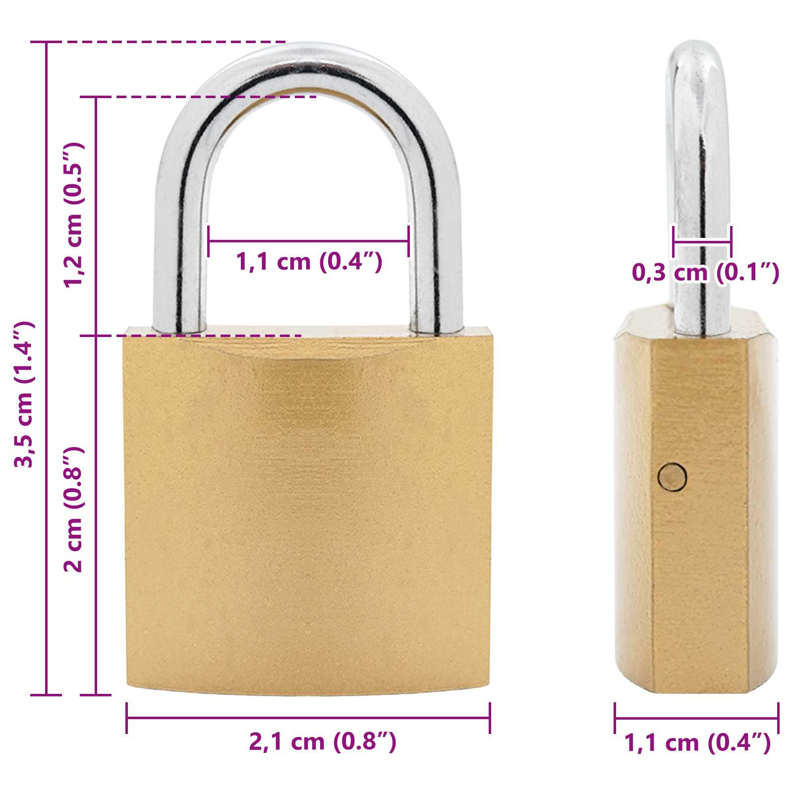 U Schloss mit Schlüsseln Messing 6 x 2 x 9,1 cm Eisen