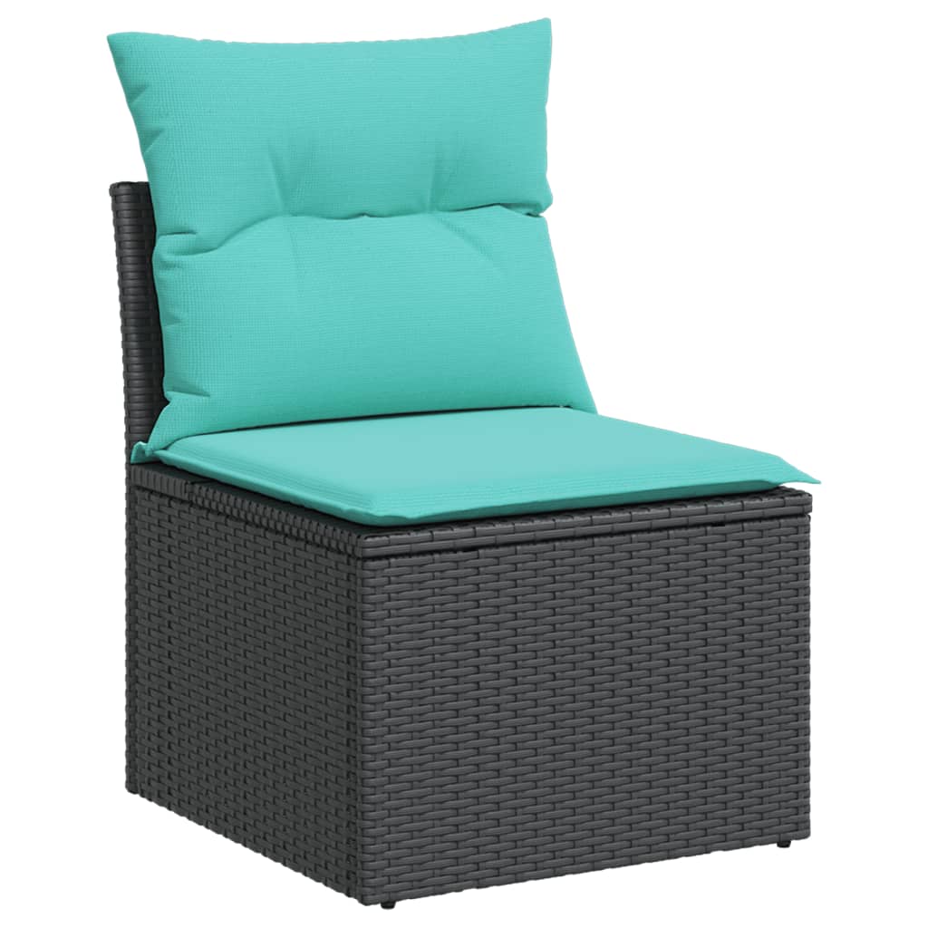 3-teiliges Gartensofa-Set mit Kissen, schwarzes Polyrattan
