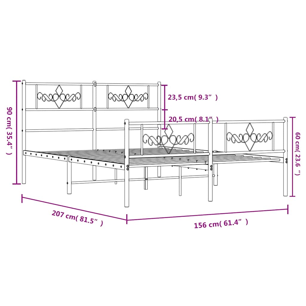 Bettgestell mit Kopfteil Metall Schwarz 100x190 cm