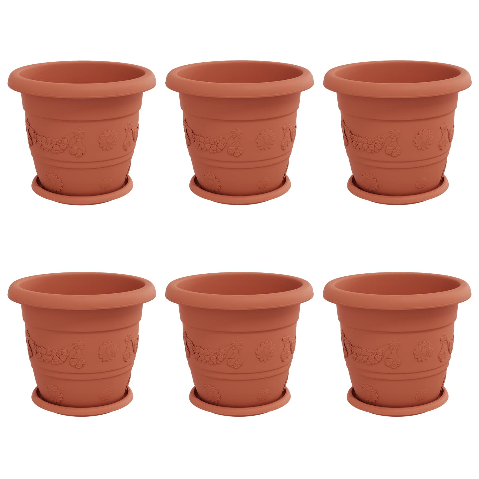 Blumentöpfe 6 pcs Ziegelrot Ø 22 x 18 cm Kunststoff