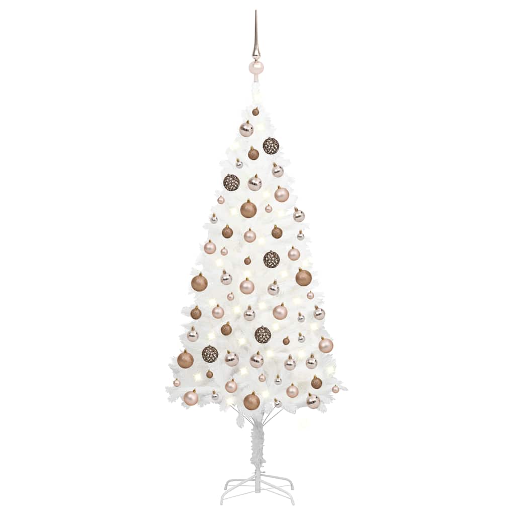 Künstlicher Weihnachtsbaum mit Beleuchtung & Kugeln Weiß 120 cm