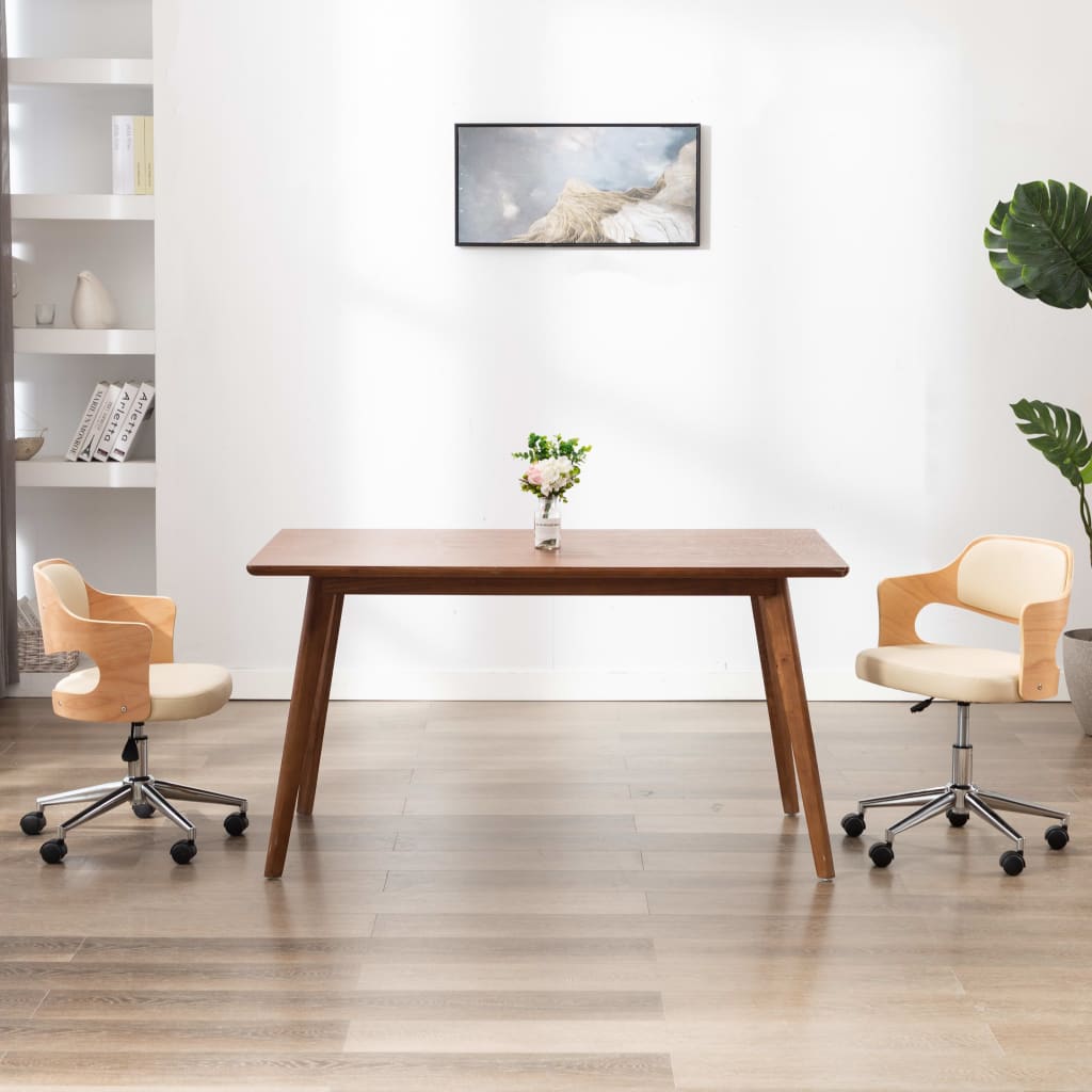 Drehbarer Bürostuhl Schwarz Bugholz und Kunstleder
