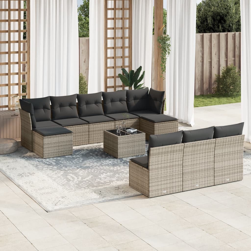 10-tlg. Garten-Sofagarnitur mit Kissen Schwarz Poly Rattan