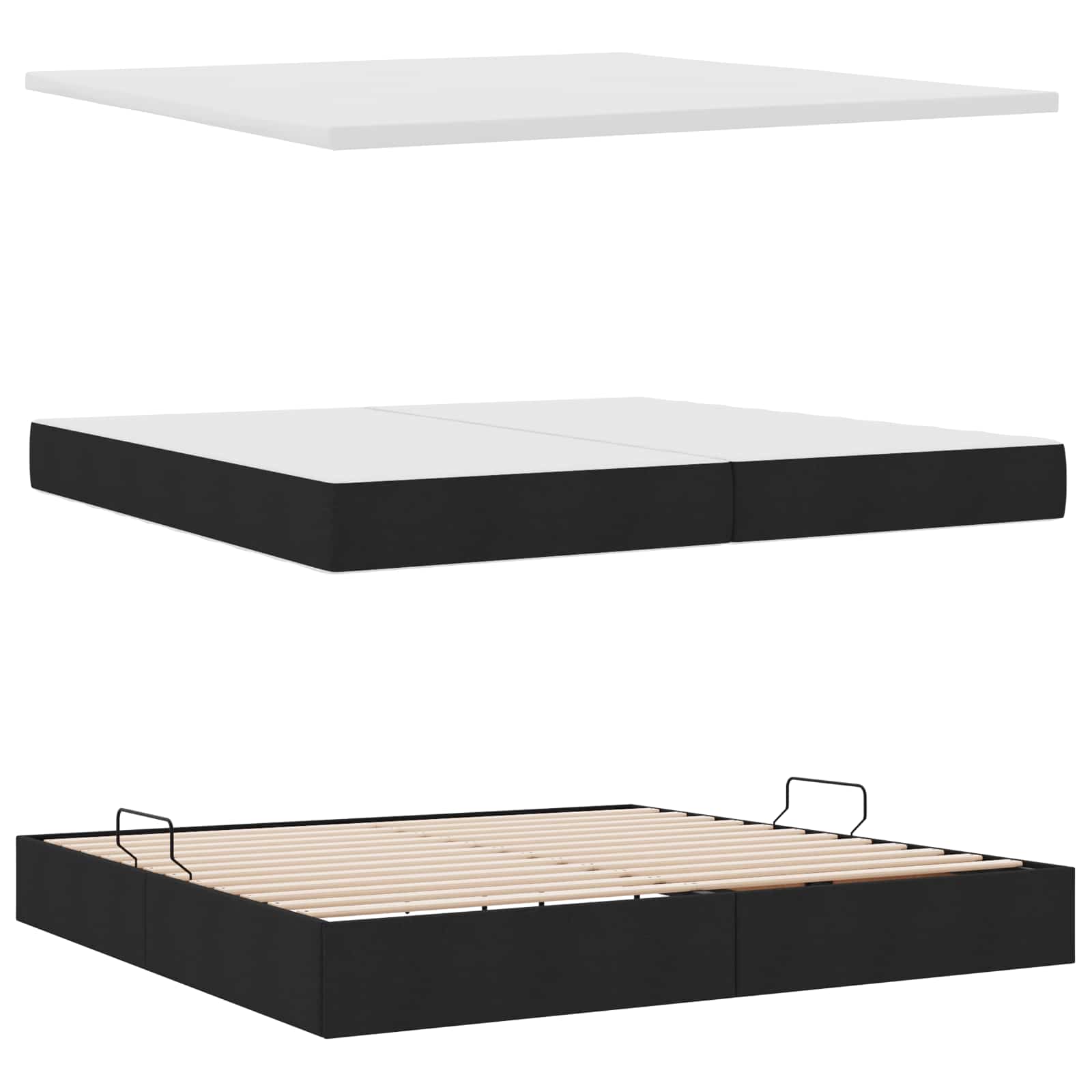 Aufbewahrungsbett mit Matratze Hellgrau 90 x 190 cm Polyester