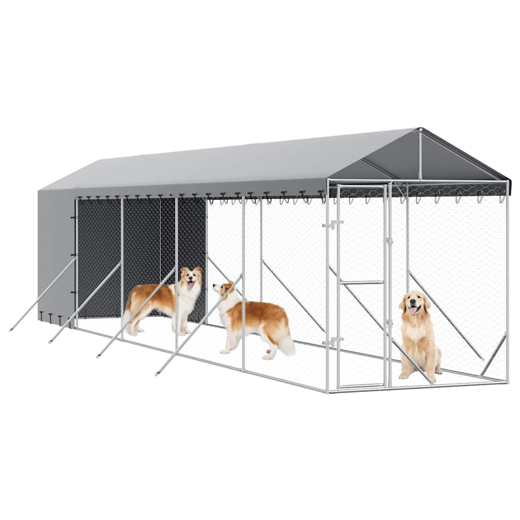 Outdoor-Hundezwinger mit Dach Silbern 2x6x2,5m Verzinkter Stahl