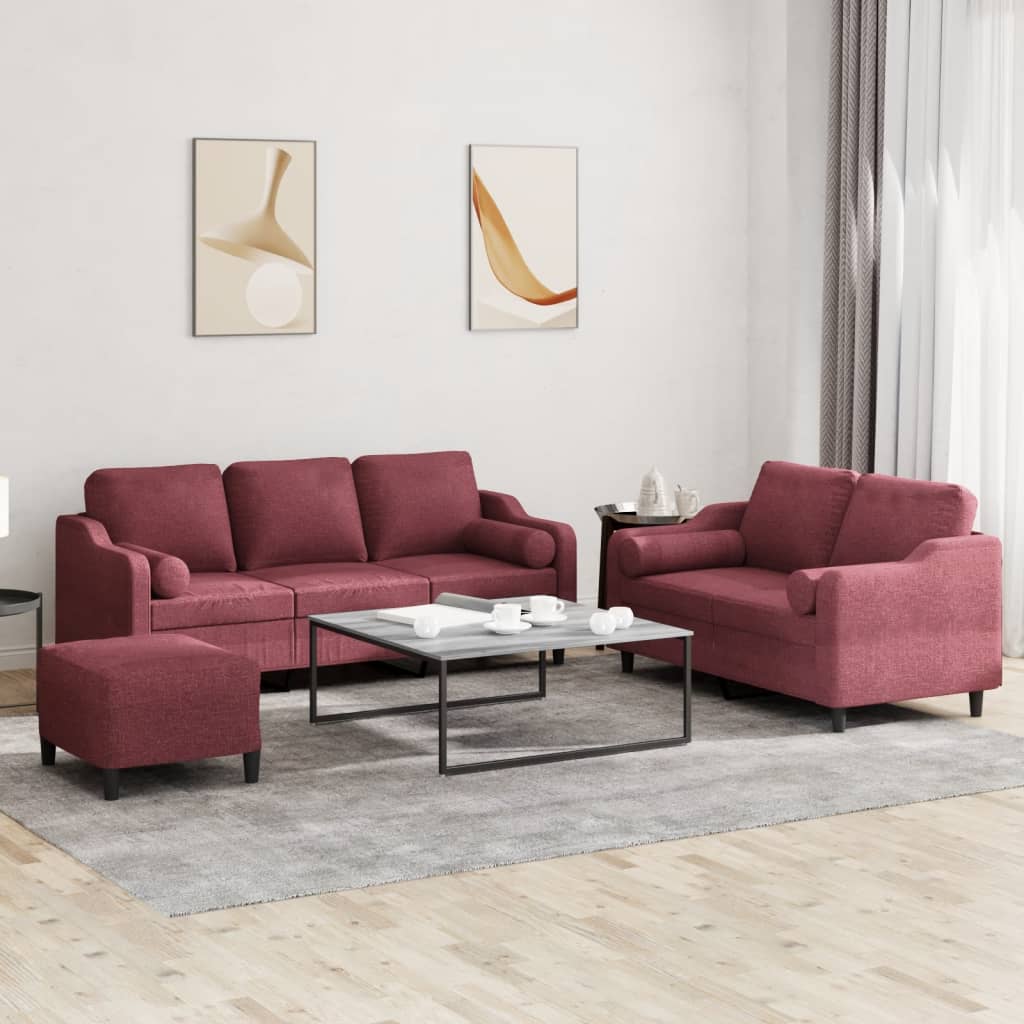 3-tlg. Sofagarnitur mit Kissen Braun Stoff
