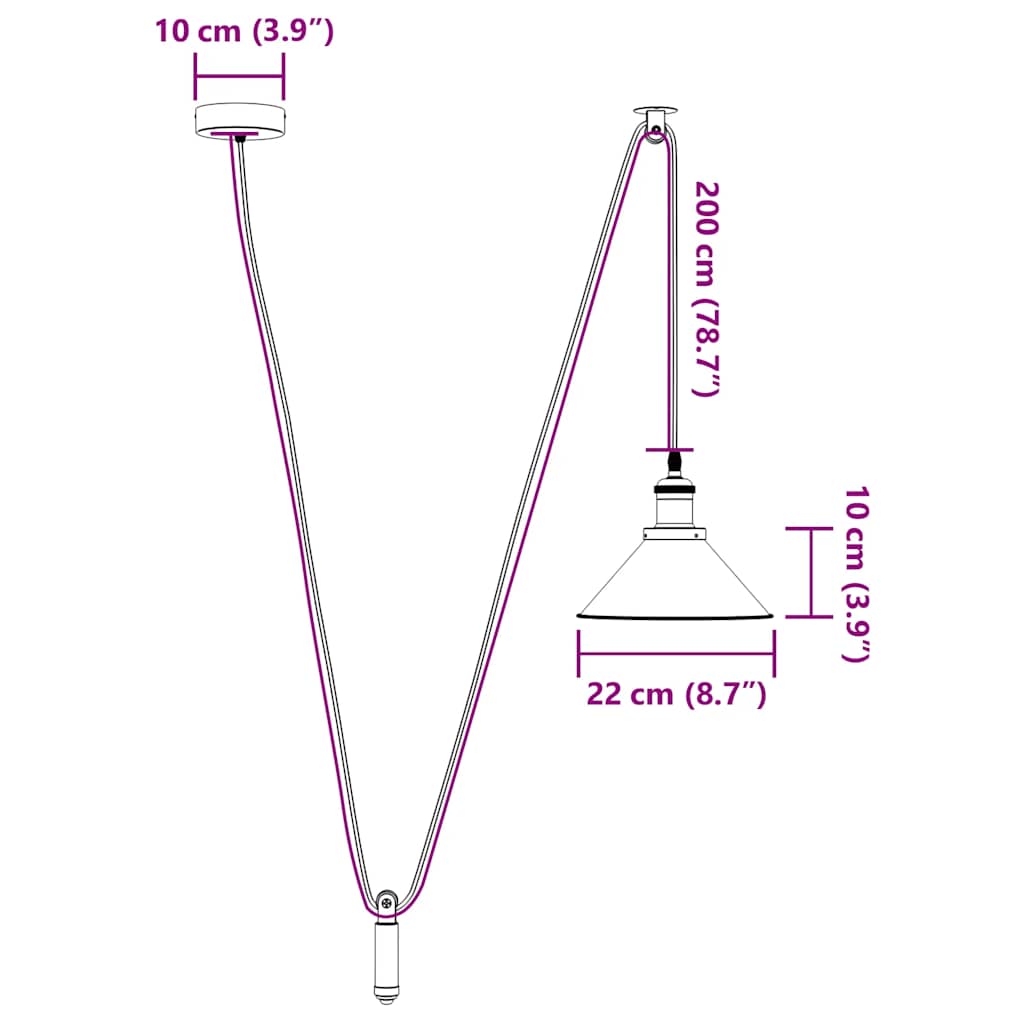 Pendelleuchte Höhenverstellbar E27 Schwarz Glänzend Ø 22 cm