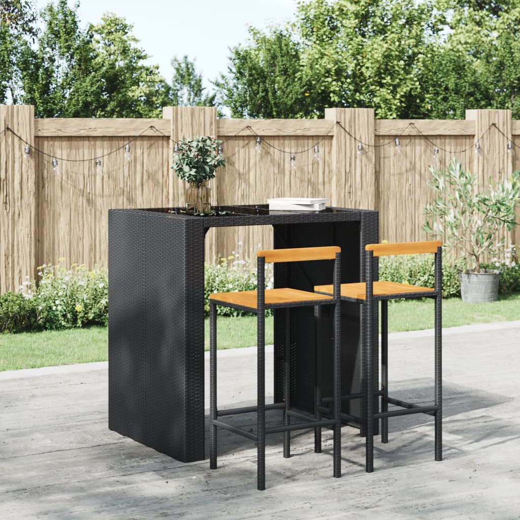 Barhocker 2 Stk. Grau Poly Rattan und Massivholz Akazie