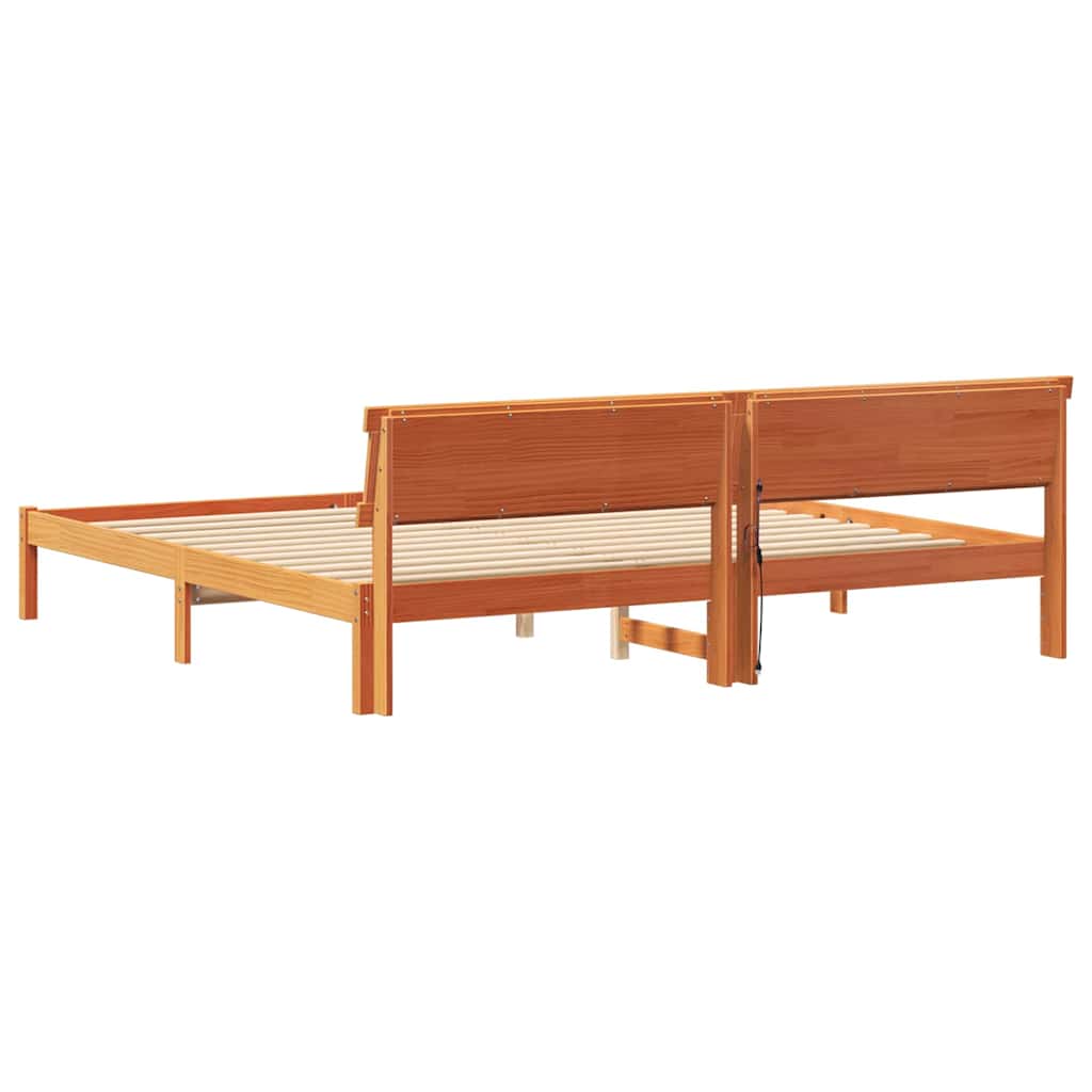 Bettgestell mit Kopfteil Braun 200 x 200 cm Massivholz Kiefer