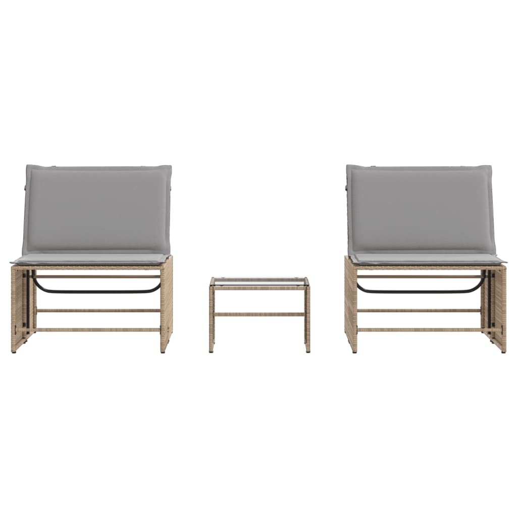 Modulare Sonnenliegen 2 Stk. mit Tisch Schwarz Poly Rattan