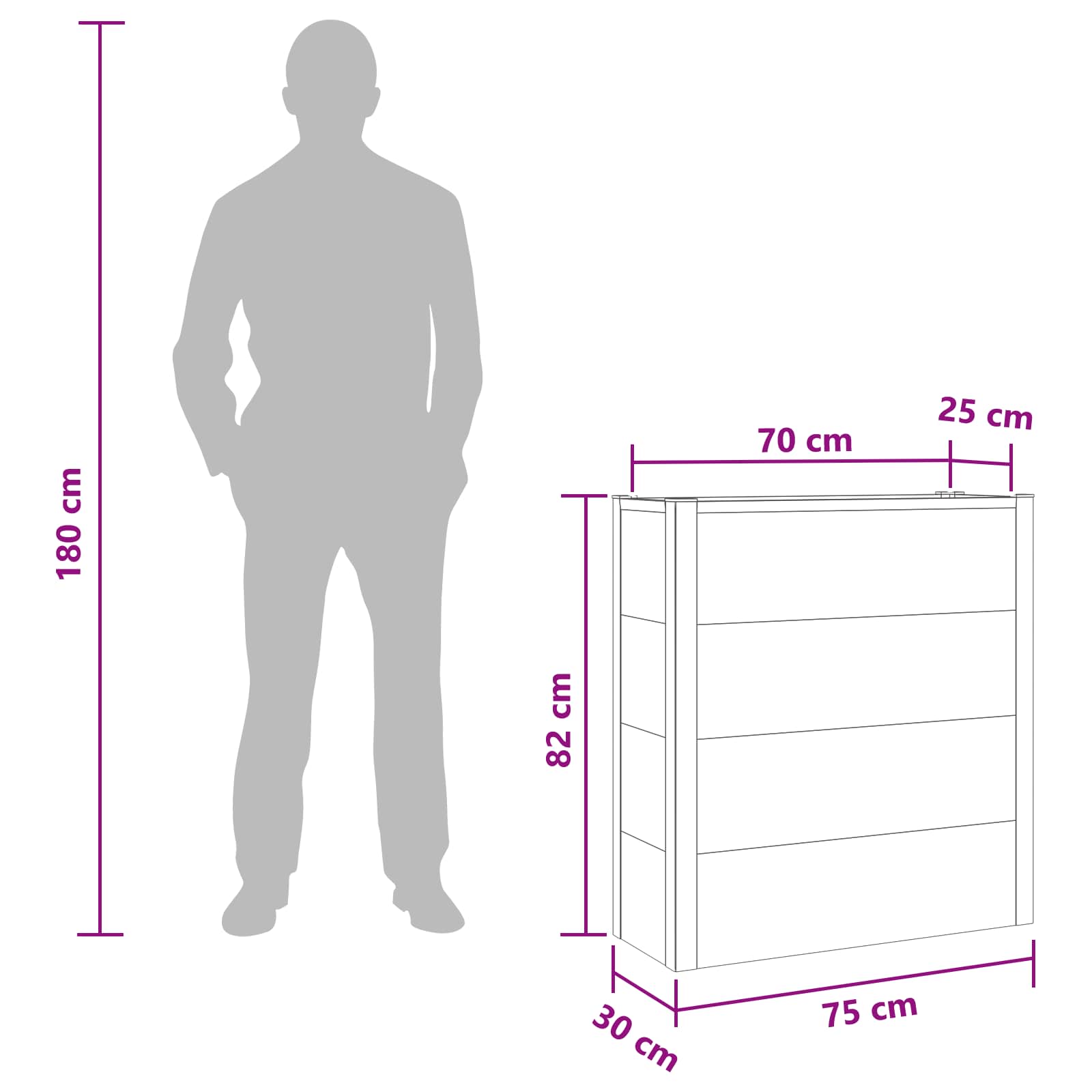 Hochbeet Grau 50 x 30 x 22 cm WPC und Aluminium