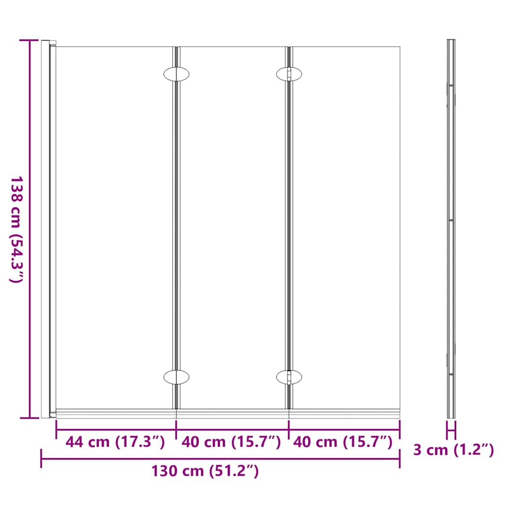 Bad-Duschschirm Schwarz 130 x 138 cm Gehärtetes Glas