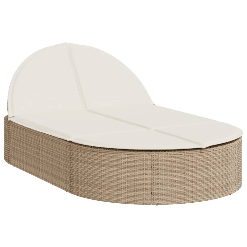 Doppel-Sonnenliege mit Kissen Schwarz Poly Rattan