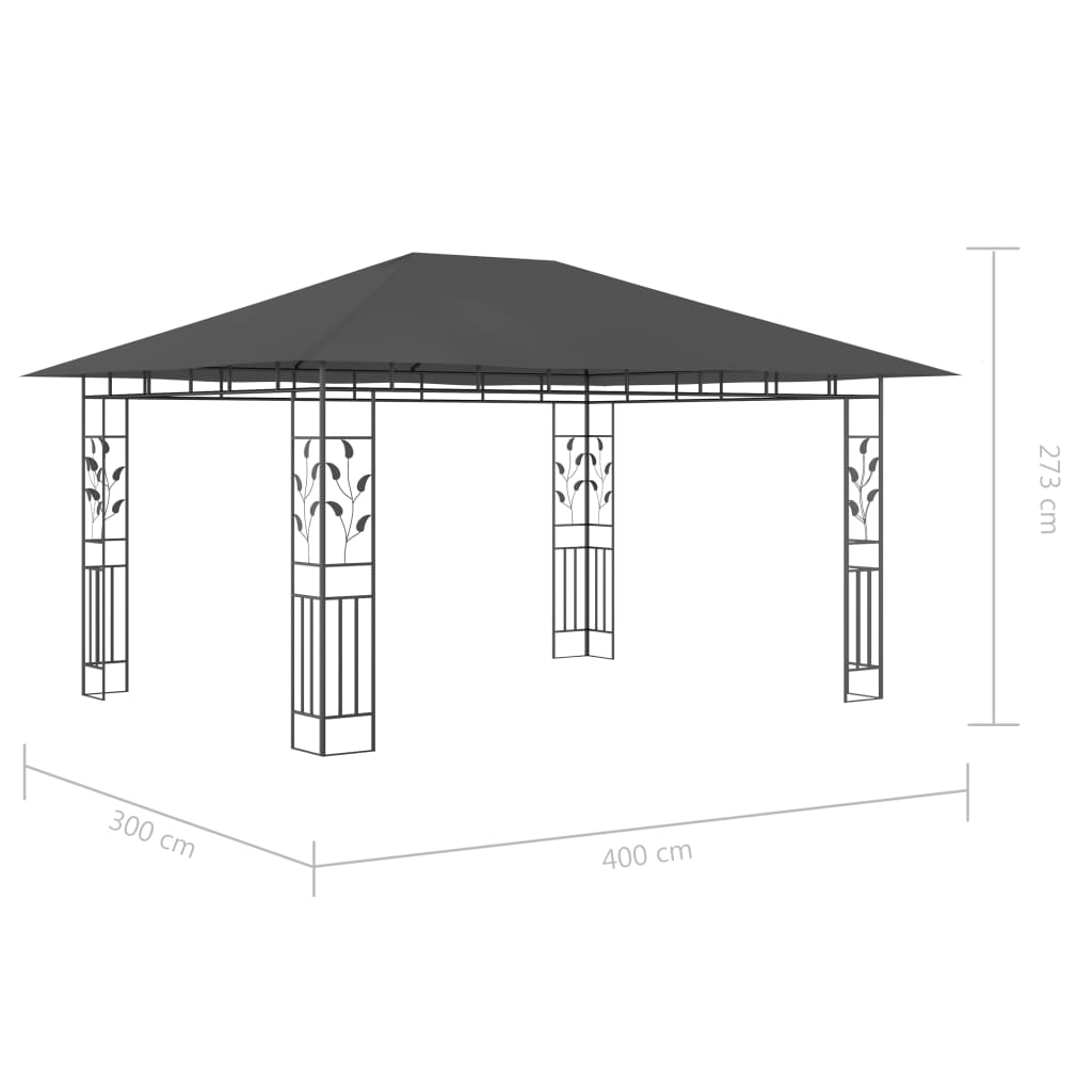Pavillon mit Moskitonetz & LED-Lichterkette 3x3x2,73m Cremeweiß