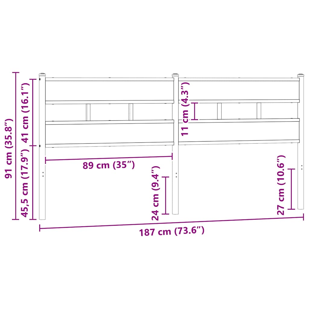 Ersatz-Kopfteil Räuchereiche 100 cm Eisen und Holzwerkstoff