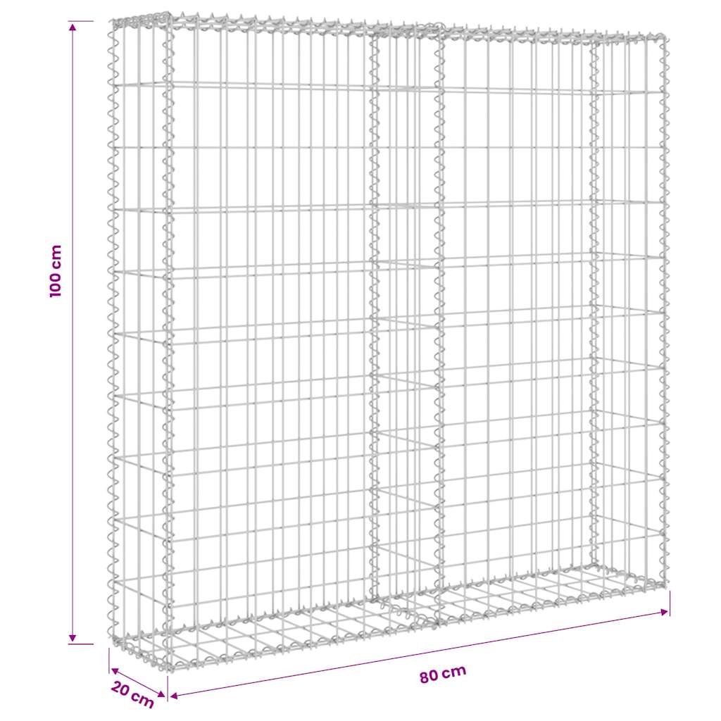 Gabionenwand mit Abdeckung Verzinkter Stahl 20×20×100 cm