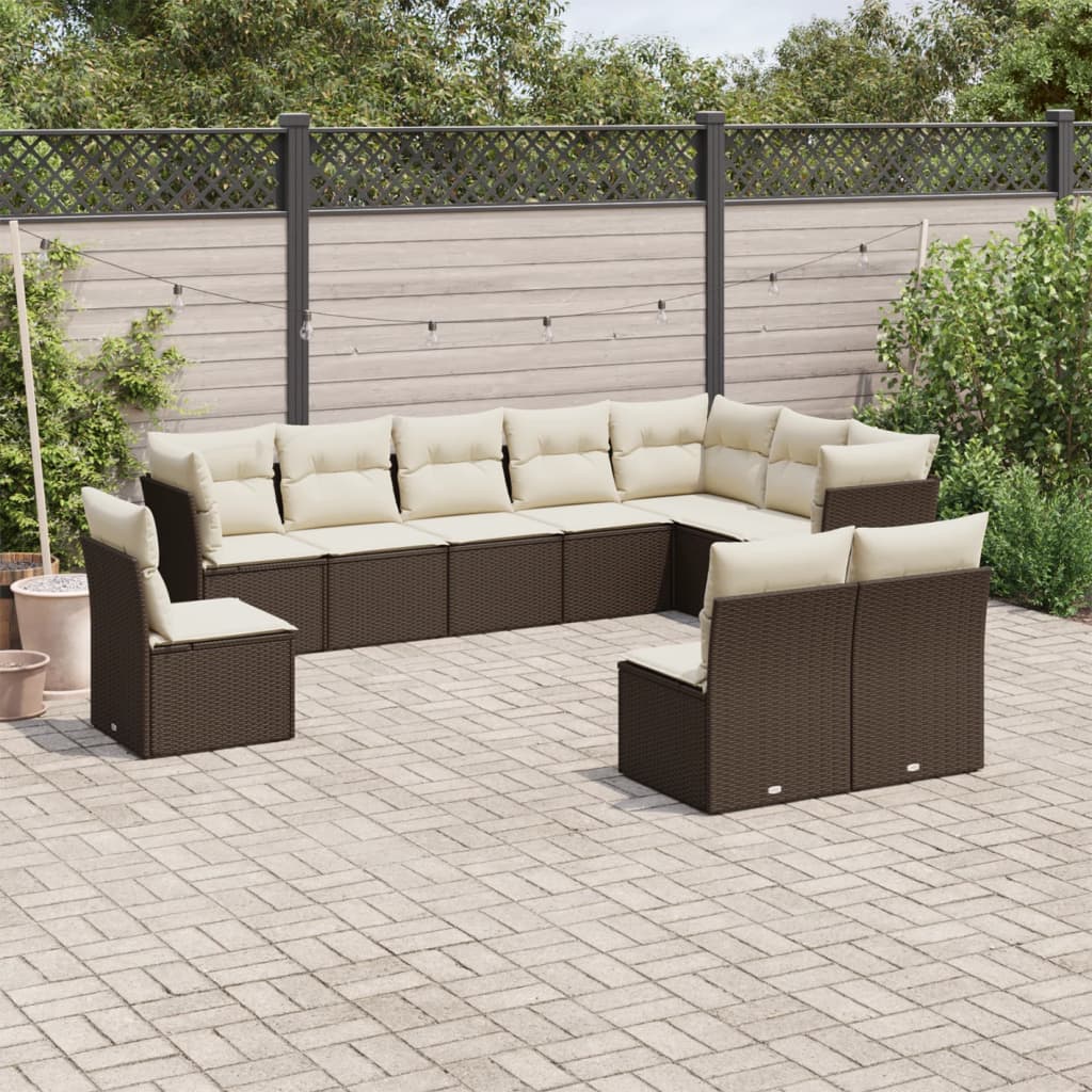 10-tlg. Garten-Sofagarnitur mit Kissen Schwarz Poly Rattan