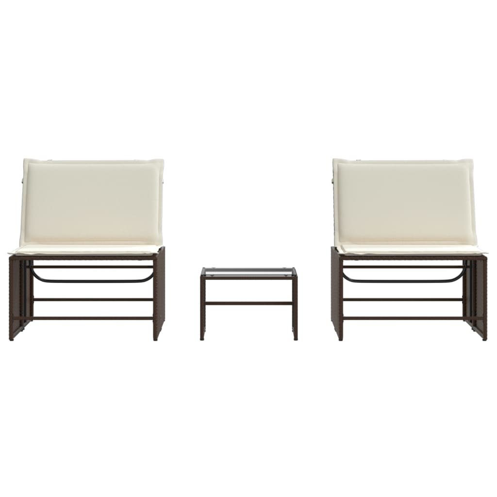 Modulare Sonnenliegen 2 Stk. mit Tisch Schwarz Poly Rattan