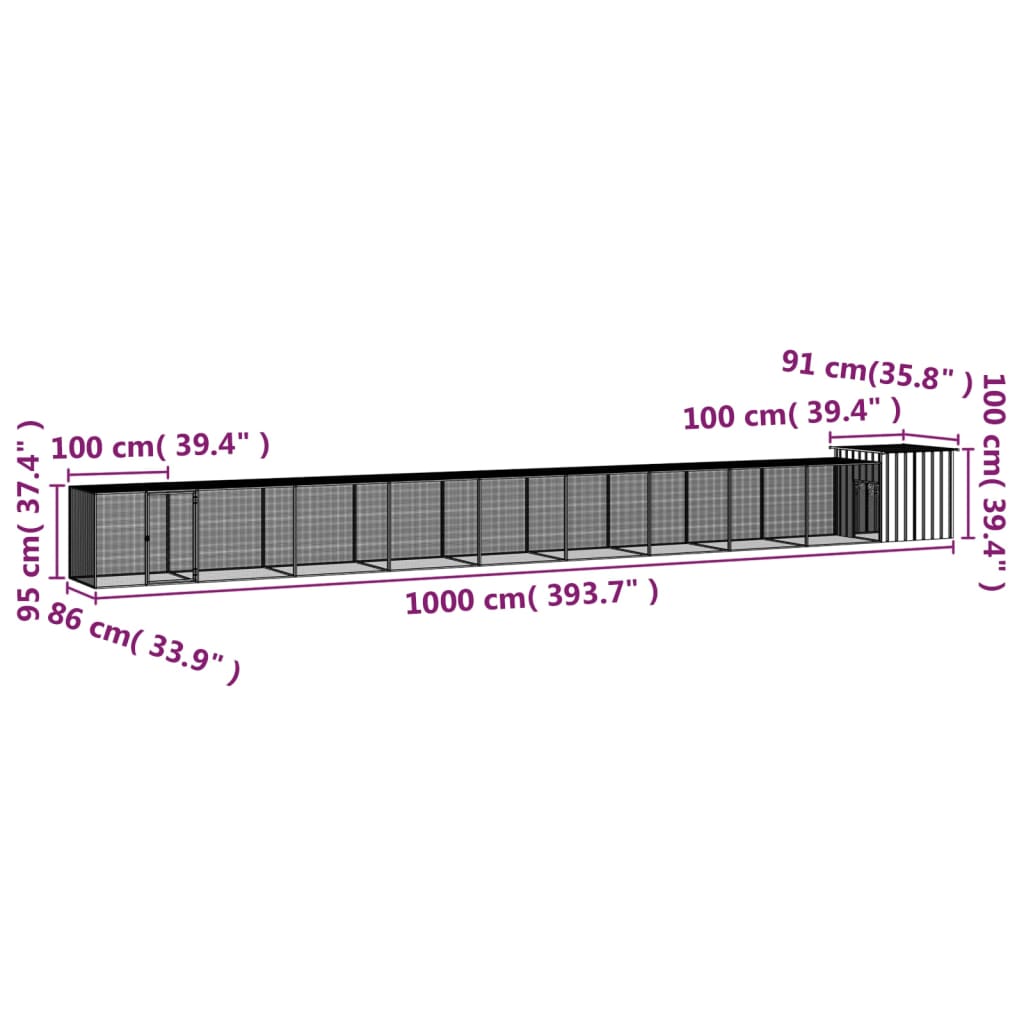 Hühnerkäfig Anthrazit 200x91x100 cm Verzinkter Stahl