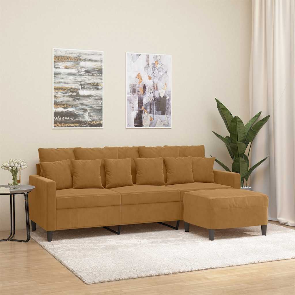 3-Sitzer-Sofa mit Hocker Rosa 180 cm Samt