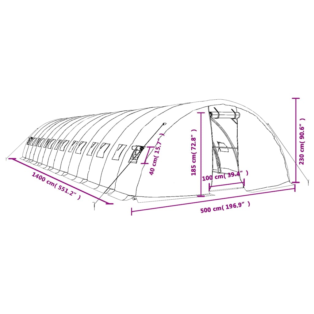 Gewächshaus mit Stahlrahmen Weiß 40 m² 8x5x2,3 m
