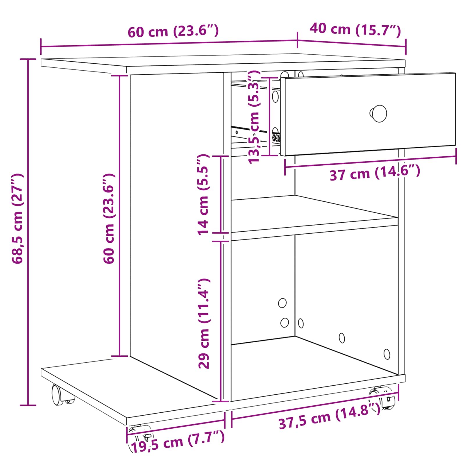 Druckerständer Uni Altholz 60 x 40 x 68.5 cm Holzwerkstoff