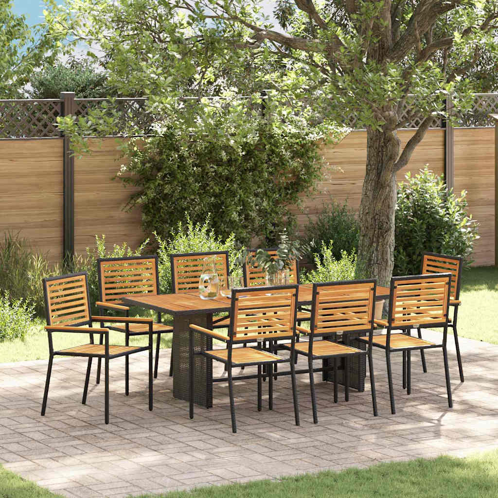 Garten Essgruppe 7 pcs Schwarz und Braun Poly-Rattan