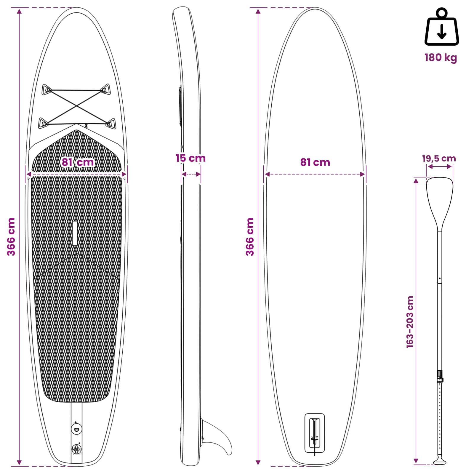 Aufblasbares Stand Up Paddle Board HYDROS 305 x 76 x 15 cm für