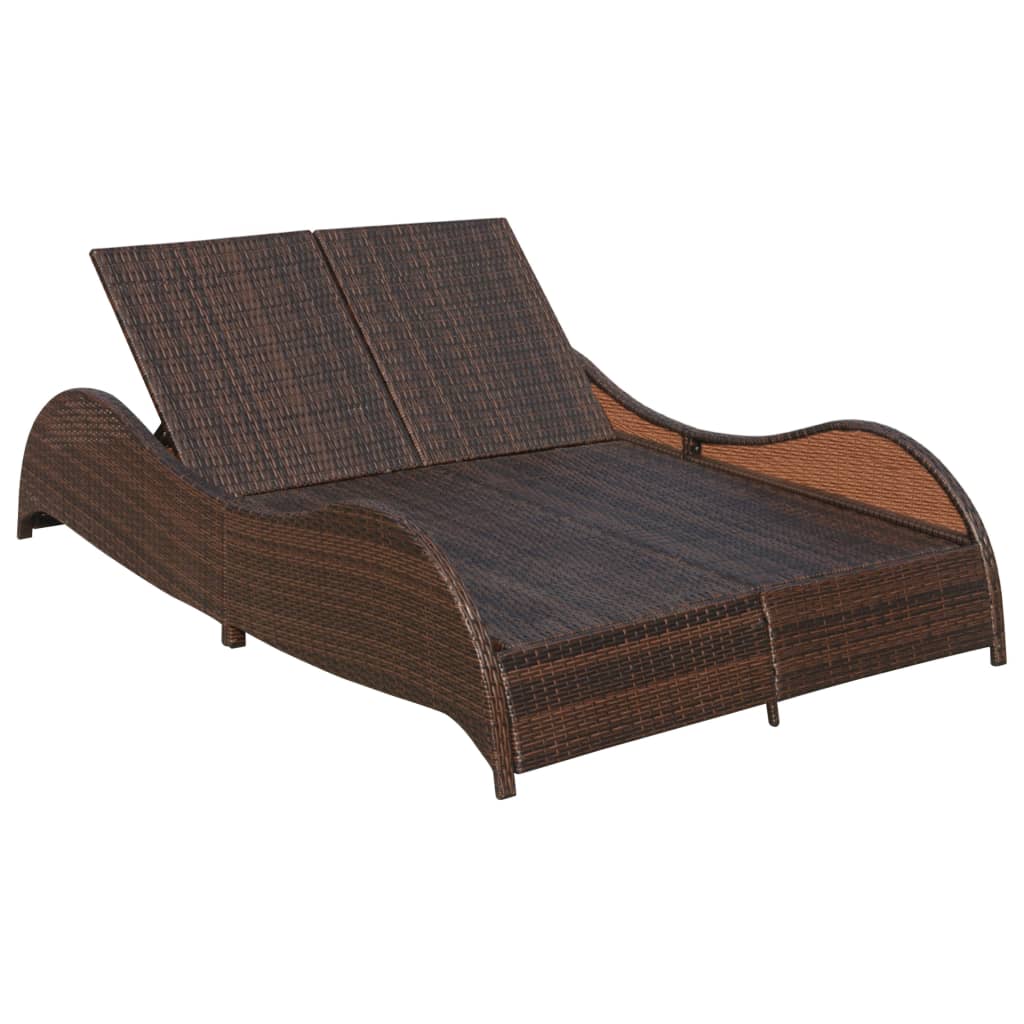 Doppel-Sonnenliege mit Auflage Poly Rattan Schwarz