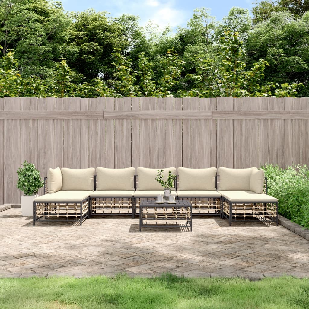 7-tlg. Garten-Lounge-Set mit Kissen Anthrazit Poly Rattan