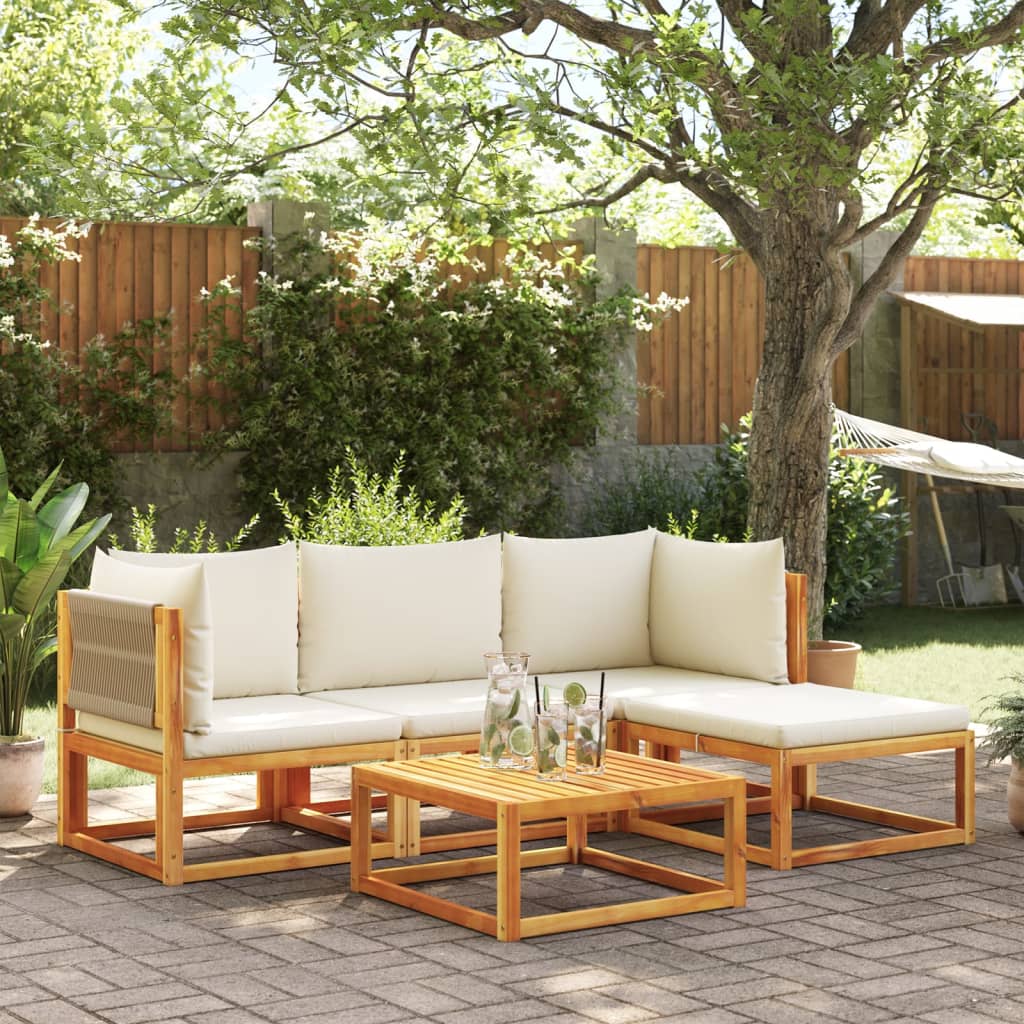 6-tlg. Gartensofa-Set mit Kissen Holz Akazie & Seil