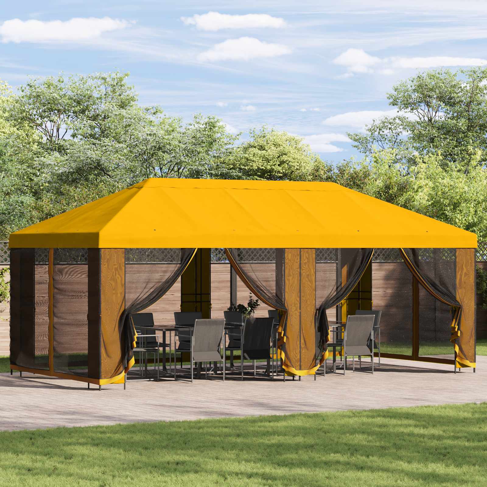 Pavillon mit Seitenwänden 6 x 3 m Beige Polyester und Stahl 190