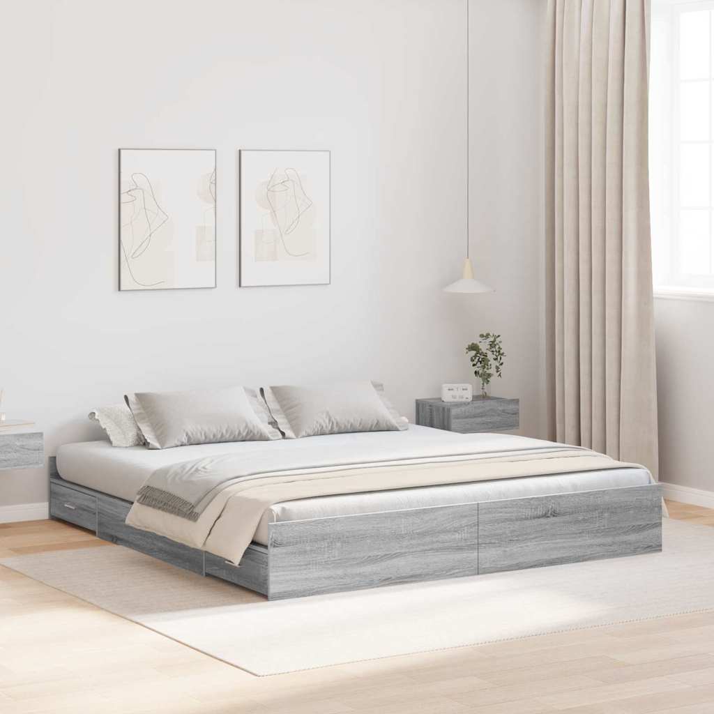 Aufbewahrungsbettgestell Weiß 200 x 200 cm Holzwerkstoff
