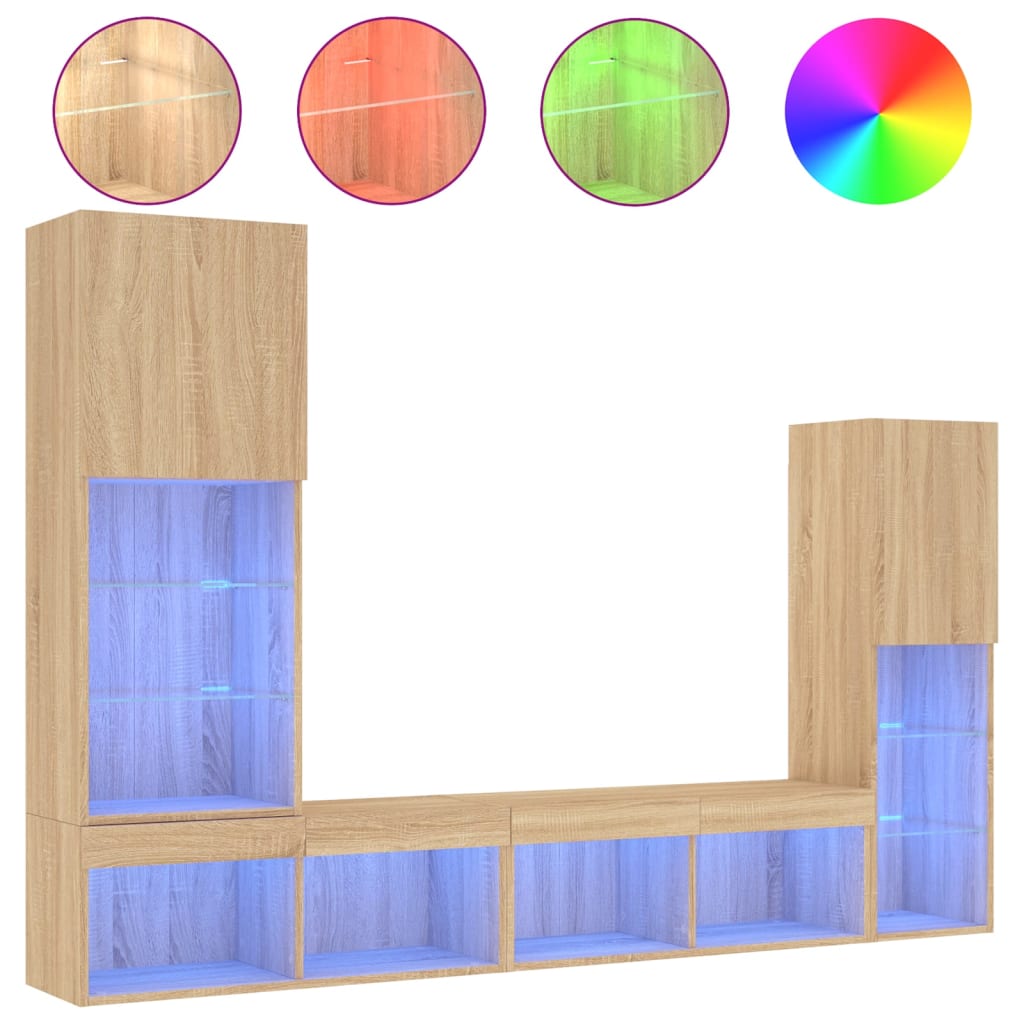 4-tlg. Wohnwand mit LED-Beleuchtung Weiß Holzwerkstoff