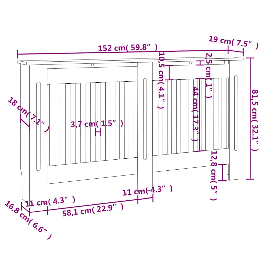 Holzwerkstoff Heizkörper-Abdeckung Heizkörperverkleidung 112 cm, weiß