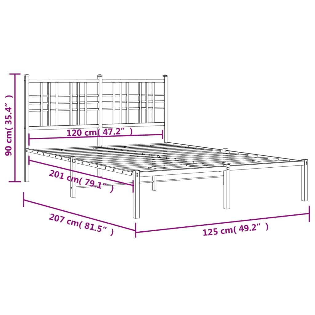 Bettgestell mit Kopf- und Fußteil Metall Schwarz 90x200 cm