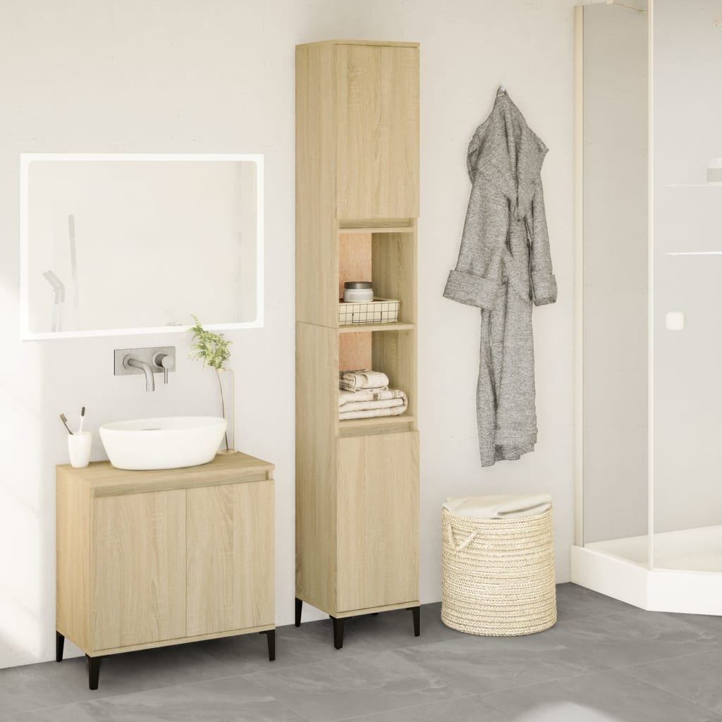 Badschrank Weiß 30x30x190 cm Holzwerkstoff