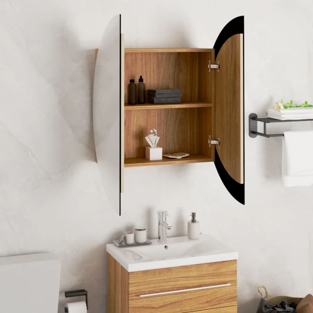 Badezimmerschrank mit Rundem Spiegel & LED Weiß 40x40x17,5 cm