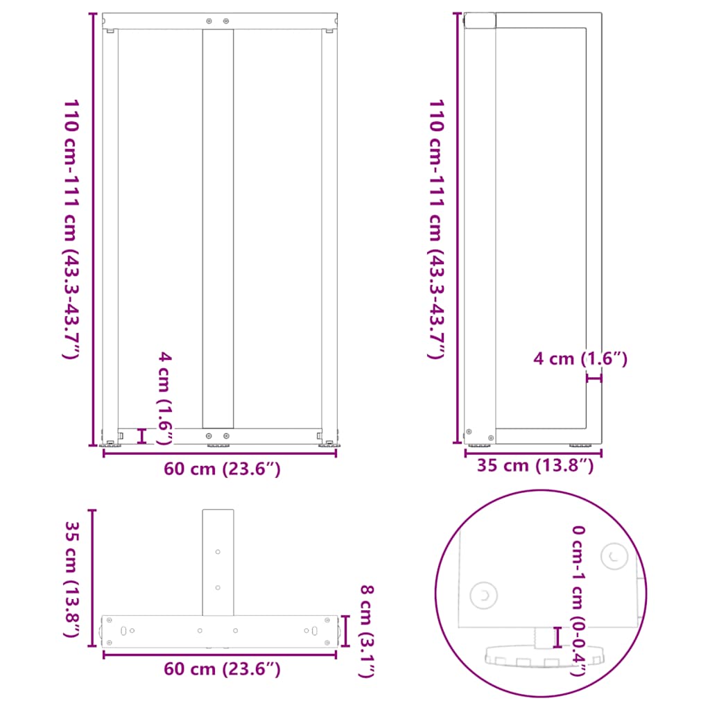 Couchtischbeine T-Form 2 Stk. Schwarz 30x25x(30-31) cm Stahl