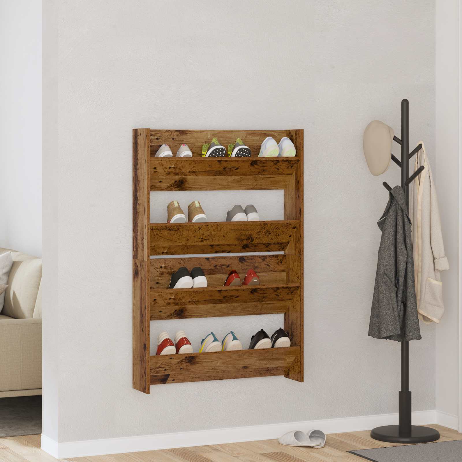 Wand-Schuhschränke 4 Stk. Weiß 60x18x60 cm Holzwerkstoff