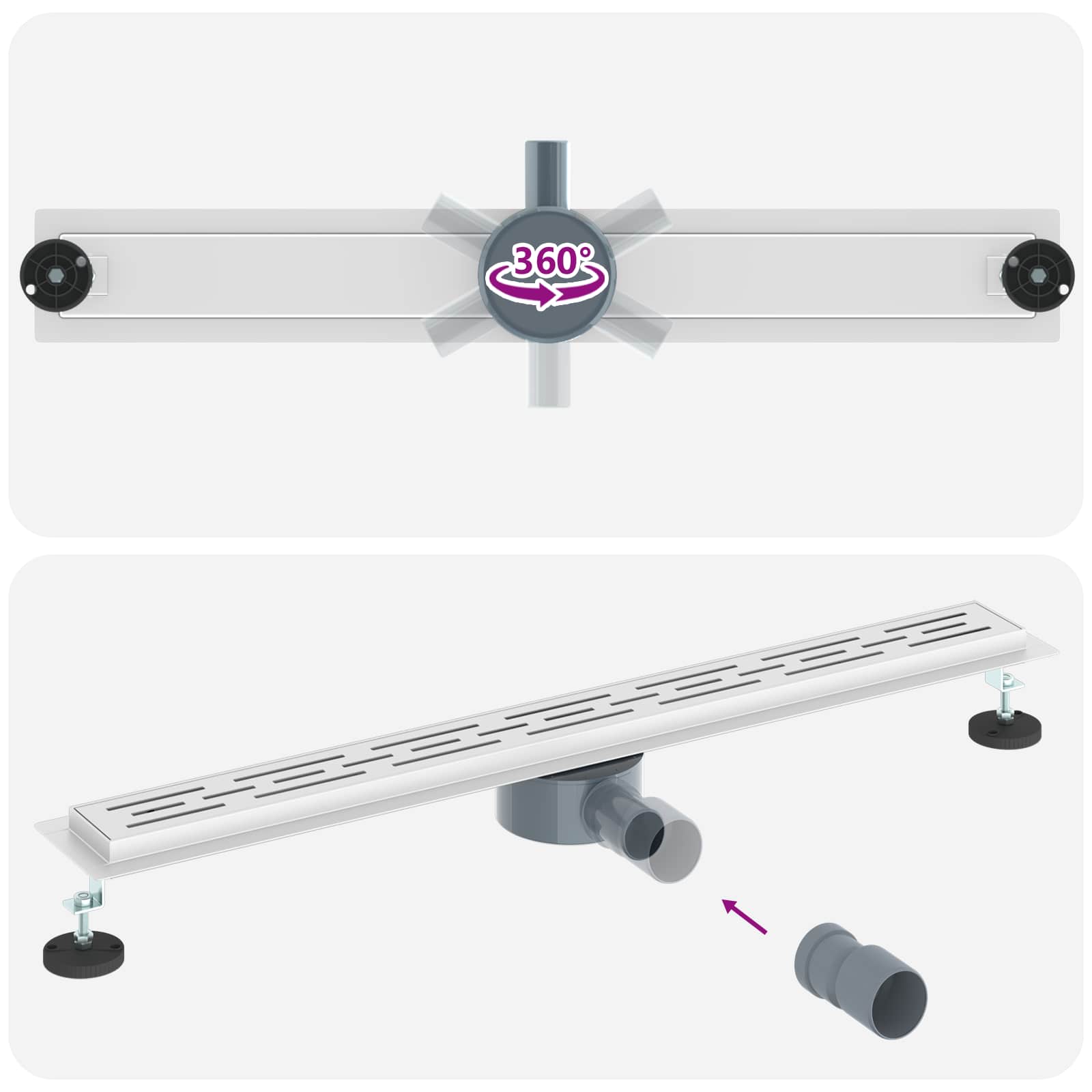 Duschabfluss mit Glashülle und 360° Siphon Schwarz 50 cm