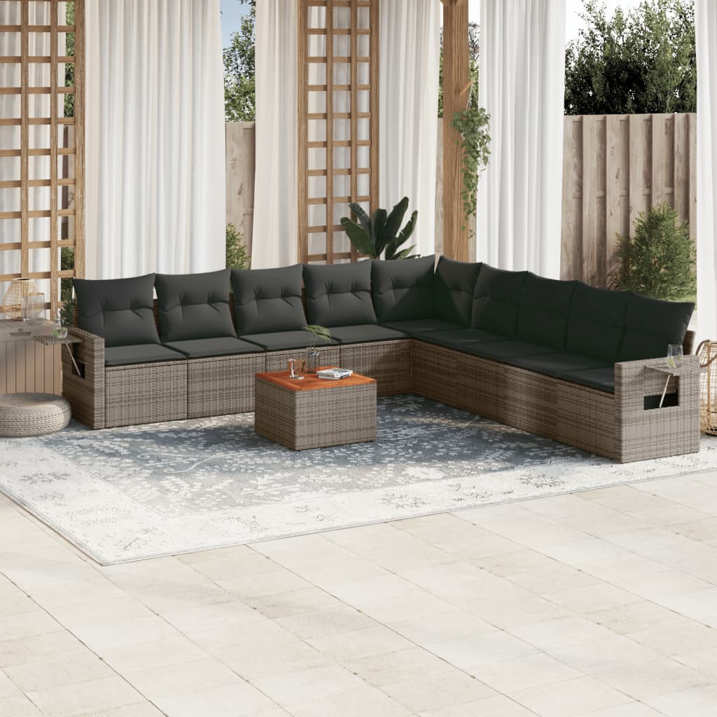 10-tlg. Garten-Sofagarnitur mit Kissen Schwarz Poly Rattan
