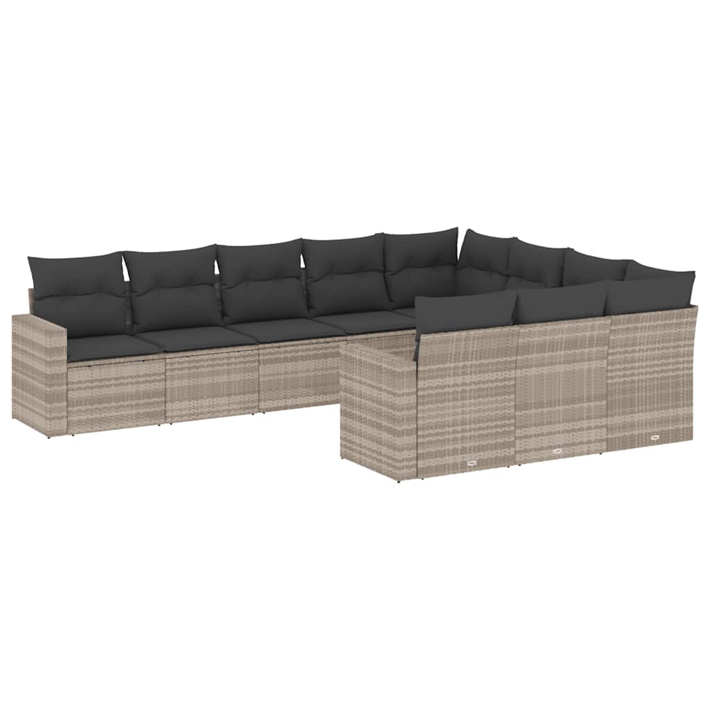 10-tlg. Garten-Sofagarnitur mit Kissen Schwarz Poly Rattan