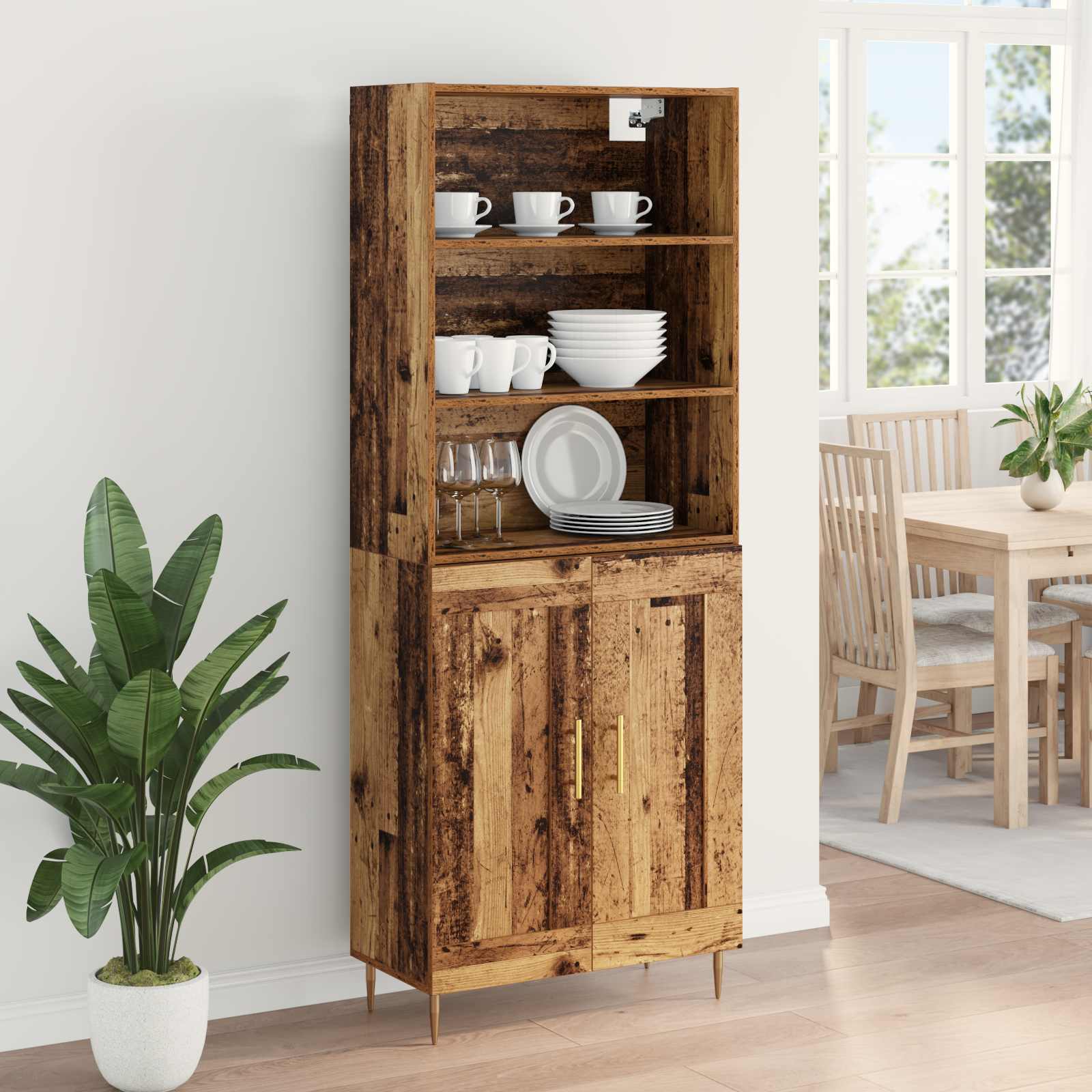 Highboard Hochglanz-Weiß 69,5x34x180 cm Holzwerkstoff