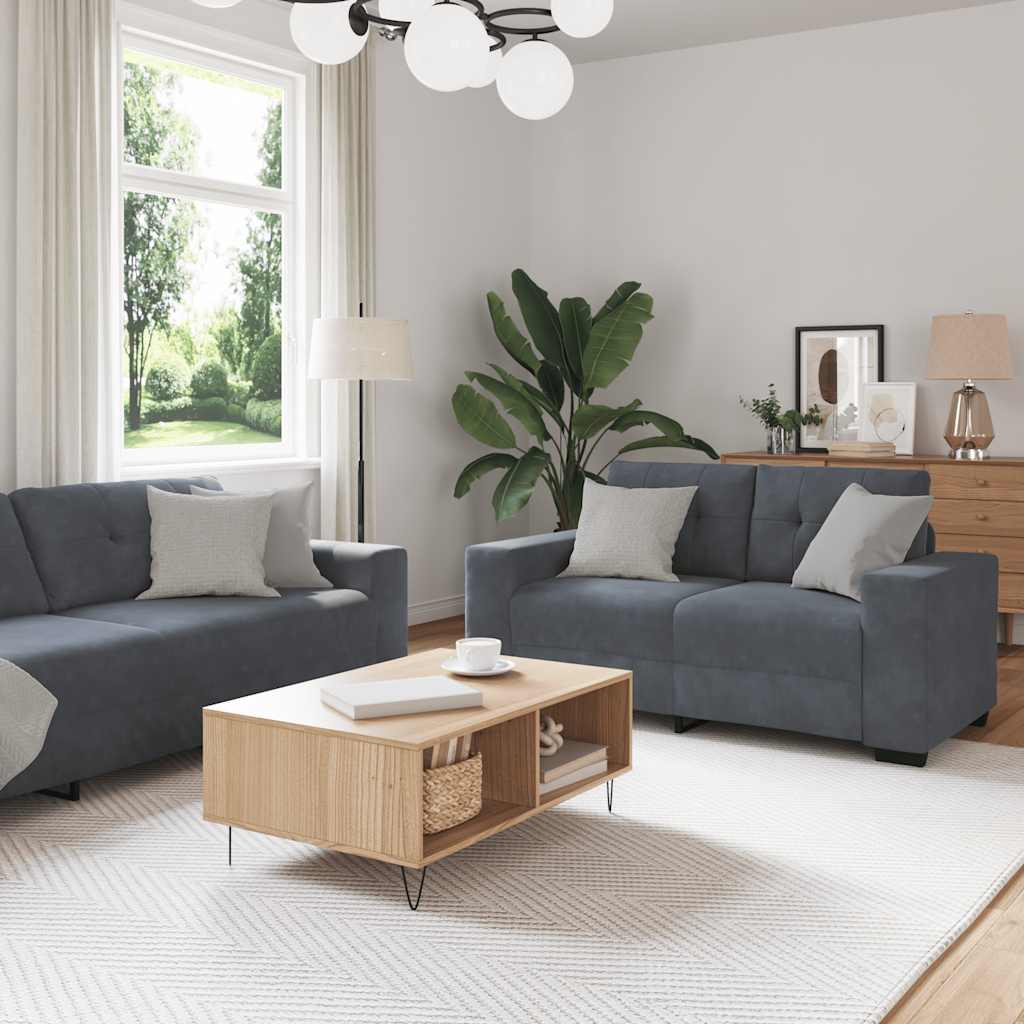 2-teiliges Sofa-Set mit Kissen, hellgrauer Samt