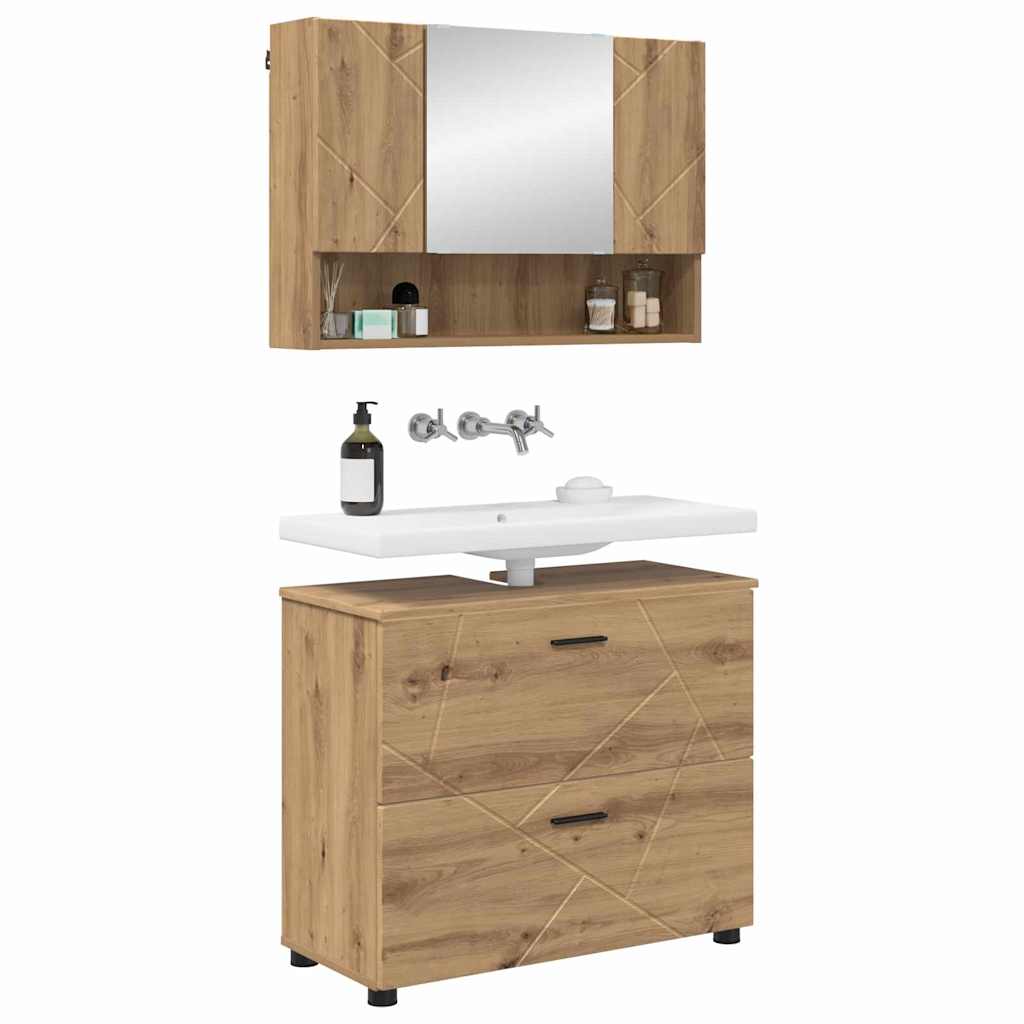 Badezimmermöbel-Set mit Tür 2 pcs Weiß Holzwerkstoff & Metall